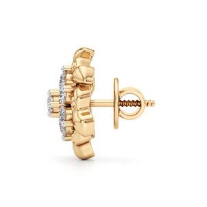 Pendientes Clásicos con Flores, Oro Sólido de 18K, Corte Brillante Redondo, Engaste de Diamantes, para Uso Diario de Mujeres - Product Image 3