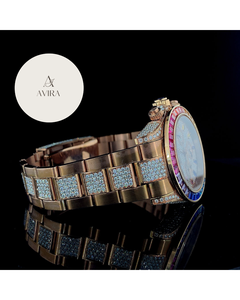 Reloj de Pulsera con Esfera Arcoíris Estilo Presidencial, Diamantes Moissanite, Movimiento Japonés, Tono Oro Amarillo, Correa de Acero Inoxidable para Hombre - Product Image 4