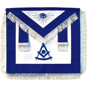 Tablier de maître de la franc-maçonnerie en velours bleu avec broderie artisanale bleue, cuir blanc et cordons - Product Image 3