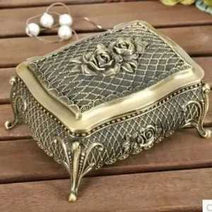 Antique Style Embossed Metal Wooden <b>Treasure</b> Chest Dome Lid Storage <b>Box</b> Floral Brass Fitting Jewelry Organizer Keepsake - Product Image 3