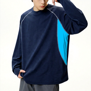 Sudadera de Cuello Redondo de Manga Larga Azul Marino para Hombre, Corte Regular, Secado Rápido, Tejido de Punto, Color Sólido, Ropa Casual de Otoño - Product Image 2