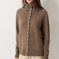 Cardigan en laine et cachemire de luxe pour femme, sur mesure, vente en gros directe d'usine, col montant boutonné, tricot d'hiver