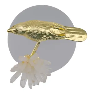 Handmade Decorative Metal Sculpture Stylish Home Accent for Contemporary Luxury HomesGolden Bird Sculpture with Vertical White - Product Image 5