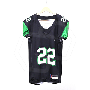 Camiseta de Fútbol Americano Unisex al por Mayor, Negra y Verde, Sublimación, Impresión de Nombre y Número, Poliéster Transpirable, Uniforme Personalizado para Equipos - Product Image 1