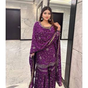 Conjunto Elegante de Fiesta con Top y Pantalón con Dupatta, Talla XL - Product Image 1