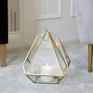 Wholesale Geometric Shape Brass Glass <b>Hurricane</b> Candle Holder for Home and Weddings Decorations - Product Image 1