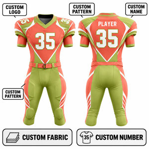 Uniforme de football américain personnalisé sublimé, maillot à col en V pour homme, pantalon orange, vert, blanc, respirant, ajusté, manches courtes - Product Image 3