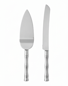 Stainless Steel Cake Server <b>Set</b> 2 Piece Elegant Bamboo Handle Modern Design Ideal For Dessert Serving Parties And Wedding - Product Image 1