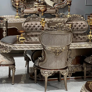 Juego de Comedor de Alta Gama Europeo de Madera Maciza de Caoba, Color Marrón Oscuro con Detalles Dorados, Muebles de Lujo para Comedor de Villa o Apartamento - Product Image 3