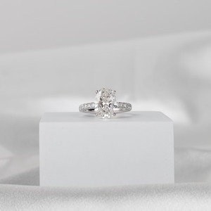 3.32 Carat Oval Cut Lab Grown <b>Diamond</b> <b>Ring</b> 14K White Gold Hidden Halo Pave Band Engagement <b>Ring</b> Luxury Bridal - Product Image 1