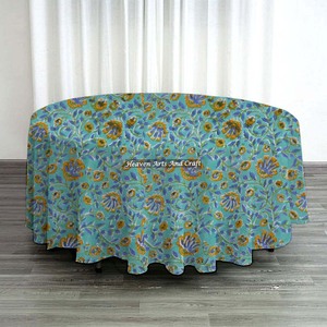 New 120 Inch Customs Block Printed 100% Cotton Hand Block Print <b>Tablecloths</b> Round Custom <b>Linen</b> Table Cloth From India Jaipur - Product Image 3