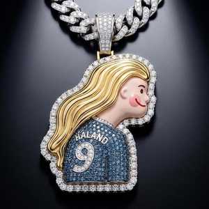 Pendentif Visage de Fille Fan de Football Style Sportif, Moissanite Multicolore avec Argent 925, Bijoux Fins, Pendentifs et Breloques - Product Image 1