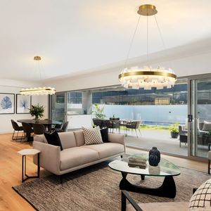 Lampadario Lineare Moderno in Alabastro, Plafoniera Rotonda Regolabile da 20 Pollici per Soggiorno e Cucina - Product Image 6