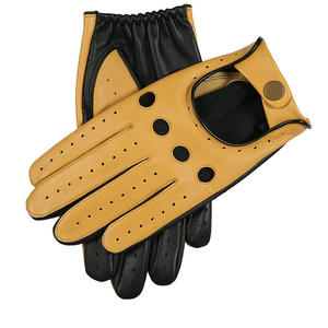 Gants de cyclisme rétro en cuir respirants, longueur poignet, non doublés, couleur beige/noir, pour usage quotidien printemps-été - Product Image 1