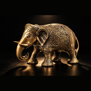 Figurine d'éléphant artisanale en aluminium, finition laiton antique, design Art Déco, 16x11x8 cm, décoration de table pour anniversaire et Ramadan - Product Image 6