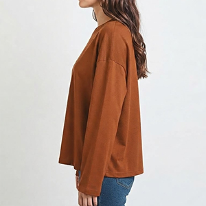 เสื้อยืดแขนยาวคอโอ ผ้าเจอร์ซีย์คอตตอน 100% สีพื้น สำหรับออกกำลังกายและฝึกซ้อม ผู้หญิง ไซส์ใหญ่ ขายดี สำหรับฤดูร้อน - Product Image 5