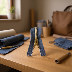 Cerniera Ilan 40 cm con denti in metallo dorato, tessuto denim per abbigliamento e borse - Product Image 2