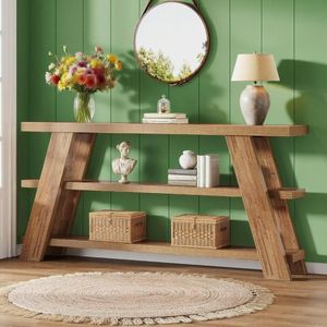 70.9\" Extra Long 3-Tier Wooden <b>Console</b> <b>Table</b> with <b>Storage</b> for Behind the Couch or Sofa - Product Image 1