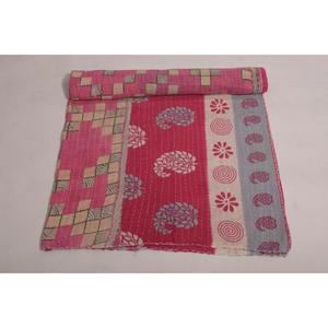 Indian Kantha <b>Quilt</b> Vintage Floral Print Handmade Cotton <b>Throw</b> Eco Friendly Boho Reversible Bedspread - Product Image 3