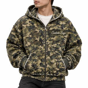 Veste tactique d'hiver camouflage vert déchiré avec fermeture éclair, broderie chaîne personnalisée, coutures premium, 100% coton - Product Image 1