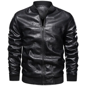 Wholesale Pakistan Factory High Quality Dyed Stand Collar Zipper Front PU Leather Windproof <b>Smart</b> Casual <b>Men's</b> Winter <b>Jacket</b> - Product Image 4
