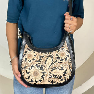 Bolso de Hombro de Cuero Genuino con Diseño Floral Hecho a Mano, Elegante y a la Moda para Mujer, con Cierre de Cremallera, Venta al Por Mayor - Product Image 4
