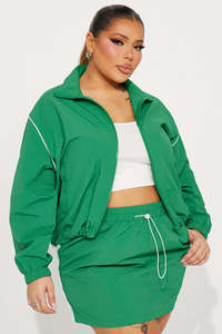 <b>Women</b> Plus Size Green Windbreaker Hoodie and <b>Short</b> <b>Set</b> Zip Up Long Sleeve Elastic Waist Drawstring Casual Sporty Two Piece <b>Set</b> - Product Image 4