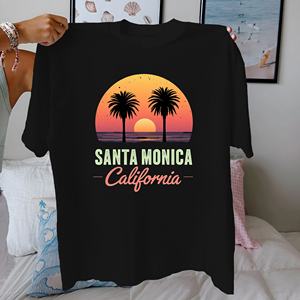 Tshirt pour femme Santa Monica California sunset en pur coton coupe confortable - Product Image 2