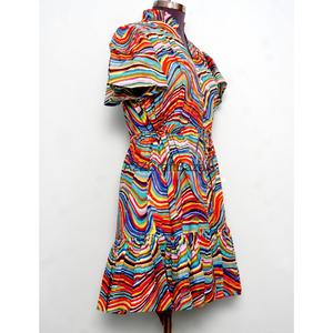 Vente en gros de robes courtes à manches 3/4 et col en V, tendance de l'été, 100% coton pur, impression personnalisée, mini robe - Product Image 5