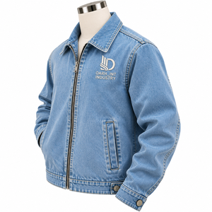 Chaqueta de Mezclilla Azul Claro para Hombre de Alta Calidad, con Cierre Frontal, Bordado, Estilo Casual, Corte Regular, Tejido de Algodón, para Otoño - Product Image 3