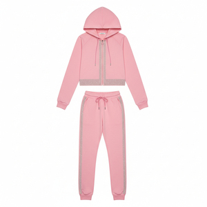 ชุดวอร์มแขนยาวติดซิปประดับเพชร ผ้าฝ้ายเนื้อนุ่มยืดหยุ่น ชุดออกกำลังกายประดับเพชรแบบสั่งทำ - Product Image 5