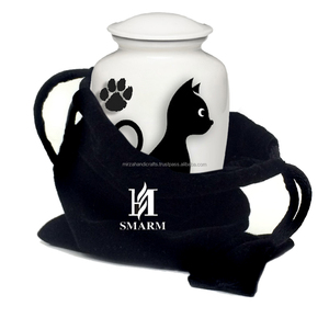 คลาสสิคไวท์แมวดำนั่งมันพร้อมอุ้งเท้า,โกศใส่สัตว์เลี้ยงสำหรับขี้เถ้าแมวทำจากทองเหลือง - Product Image 4