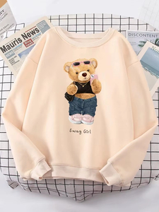 Nouveau Sweat à Capuche Femme de Qualité, Motif Ours Teddy Selfie Amusant, Col Rond, Tendance Mode - Product Image 3