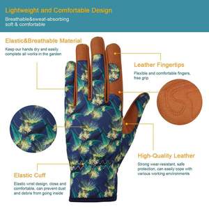 Wholesale Vintage Outdoor Gardening PU Leather Safety Work <b>Gloves</b> Printed Cotton Back Cut Resistant <b>Touchscreen</b> Breathable - Product Image 6