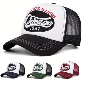 Gorras de Béisbol con Bordado de Letras Estilo Hip-Hop Americano, Protección Solar, Malla Transpirable, Diseño Color Block, Gorras Trucker para Exteriores, Nueva Colección Primavera-Verano - Product Image 1