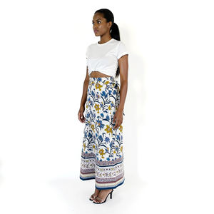 Falda envolvente de diseño gitano bohemio para mujer de bazar indio, estampado Floral amarillo azul brillante, tela transpirable ligera hecha - Product Image 3