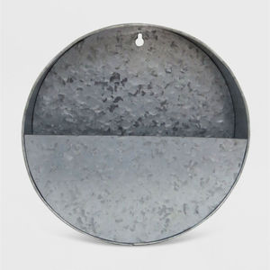 Maceta Redonda Colgante de Pared de Metal Galvanizado Plateado de Primera Calidad, Decoración de Pared Circular Estilo Rústico para Interiores y Exteriores, para Plantas - Product Image 2