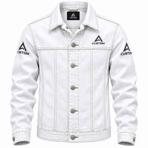 Veste en jean blanc en coton pour femme, style camionneur, boutonnée, col rabattu, respirante, manteau d'hiver, logo, chauffante, écologique - Product Image 1