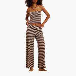 Wholesale Hot Strapless Tube Crop Top High Waist Wide Leg Pants Striped Women Clothing <b>Two</b> <b>Piece</b> <b>Set</b> Summer Loungewear Women <b>Set</b> - Product Image 1