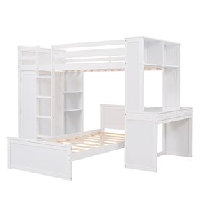 Letto a soppalco bianco singolo con librerie indipendenti e scrivania, armadio per bambini incluso - Product Image 5
