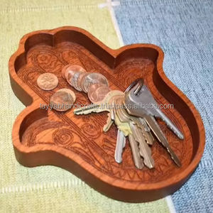 Bandeja de Servicio de Madera Elegante de Alta Calidad con Asa de Metal para Restaurantes y Hoteles de la India - Product Image 1