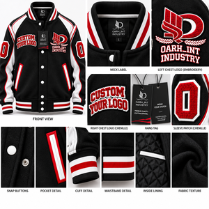 OARH_INT INDUSTRY เสื้อแจ็คเก็ตวาร์ซิตี้สีดำขาวสำหรับผู้ชาย ปักโลโก้ สวมใส่สบายๆ ในฤดูใบไม้ร่วง ทรงพอดีตัว - Product Image 5