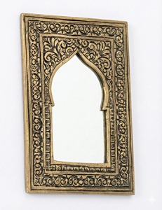 Decorative Graved Gold Brass <b>Frame</b> Mirror Ideal For Bathroom Vanity And Dressing Area Enhances Heritage Interior Styling - Product Image 1