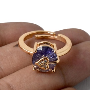 Anillo de compromiso y boda elegante con diamantes de circonita cúbica y zafiro, chapado en oro rosa, estilo coctel - Product Image 3