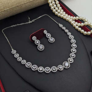 American Diamond <b>Necklace</b> <b>Set</b> <b>Silver</b> Plated 11103289WH Elegant Fine Jewelry - Product Image 1