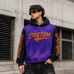 Sweat-shirt à capuche violet Custom Dreams pour homme, streetwear, coupe ample, logo imprimé sur le devant, manches classiques, matière French Terry - Product Image 1