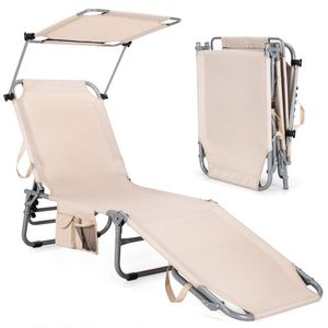 Outdoor Zero Gravity <b>Recliner</b> <b>Chair</b> with Adjustable Canopy Shade Steel Frame Fabric Lounge for Apartment <b>Patio</b> - Product Image 1
