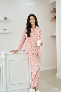 ชุดนอนผ้าลินินลายทางสีดำขายส่ง รุ่น B751 ชุดคลุมท้องซับเหงื่อสำหรับหญิงตั้งครรภ์ - Product Image 4