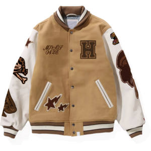 Windbreaker Custom Chenille Embroidery Patch <b>Letter</b> Front High Street Style <b>Men</b> Stand Collar Winter Coated Hooded Varsity <b>Jacket</b> - Product Image 1
