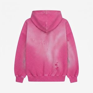 Oversized <b>Pink</b> Gradient Hoodie With Pocket Spray Printed Unisex French Terry <b>Sweatshirt</b> Autumn Wear - Product Image 6
